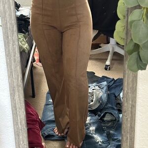 Tan Boot Cut Flare Pants with High Waist